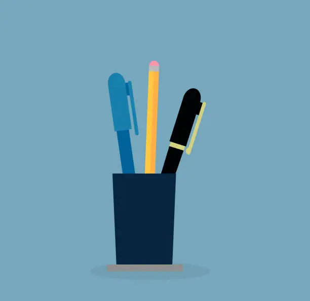 Vector illustration of Cup with Pen and Pencil. Education Concept