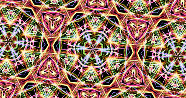 istock Kaleidoscopic Pattern On Dark Background In Vibrant Colors 897280200