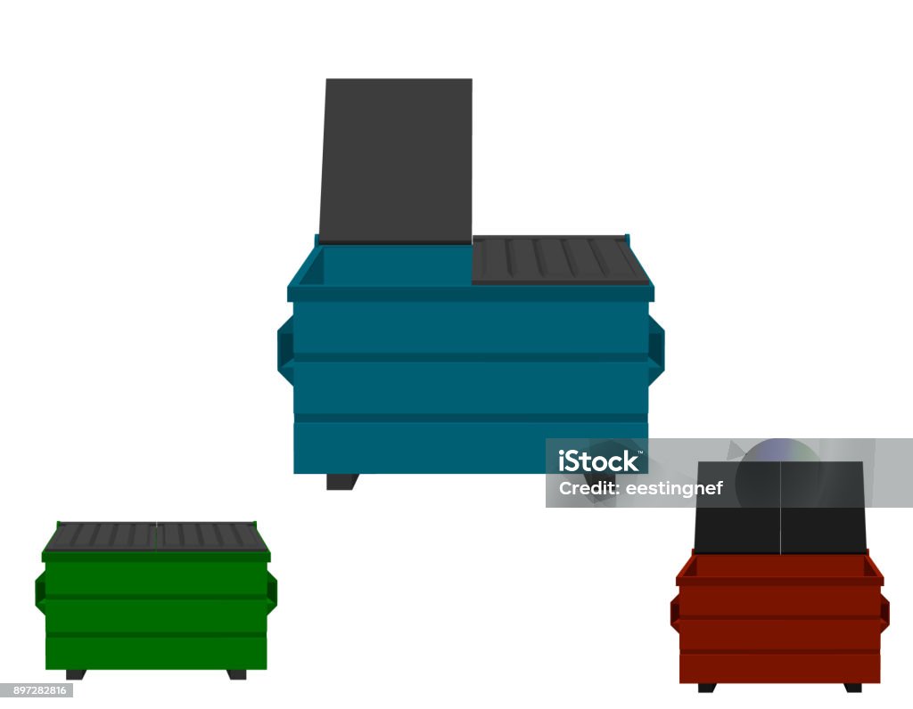 Recycling dumpster set. Isolated on white background.3d Vector illustration. Recycling dumpster set. Isolated on white background. 3d Vector illustration. Industrial Garbage Bin stock vector