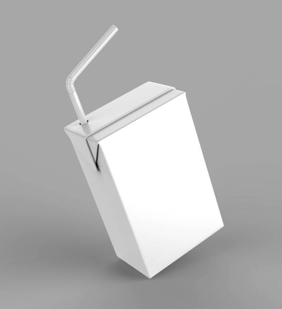 istock Blank White Tetra Packet Carton Juice & milk pack with straw White Realistic Rendering for mock up template design. 3D Illustration 897282964