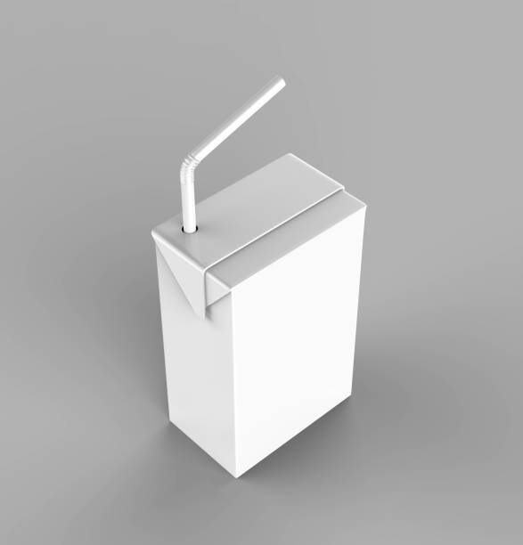 istock Blank White Tetra Packet Carton Juice & milk pack with straw White Realistic Rendering for mock up template design. 3D Illustration 897282982