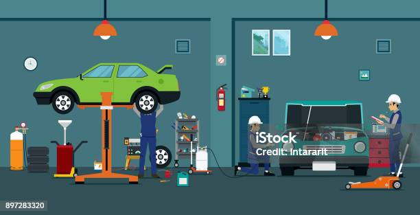 Car Repair Stock Illustration - Download Image Now - Auto Repair Shop, Car, Mechanic