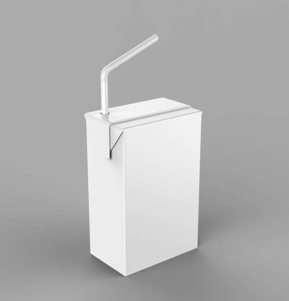 istock Blank White Tetra Packet Carton Juice & milk pack with straw White Realistic Rendering for mock up template design. 3D Illustration 897288032