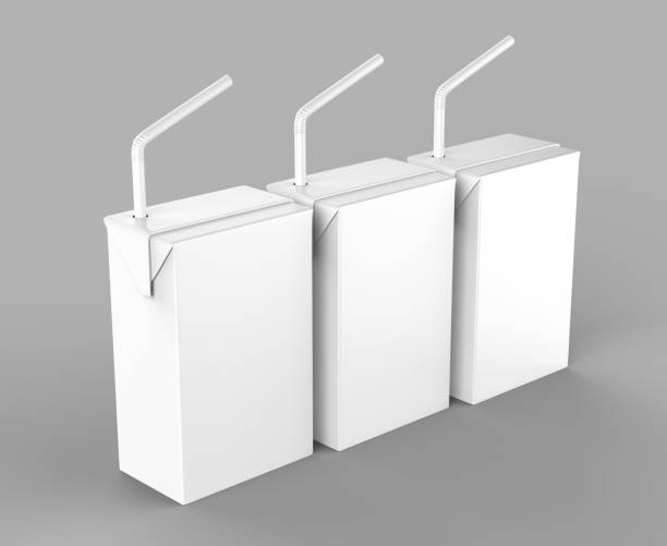 istock Blank White Tetra Packet Carton Juice & milk pack with straw White Realistic Rendering for mock up template design. 3D Illustration 897295306