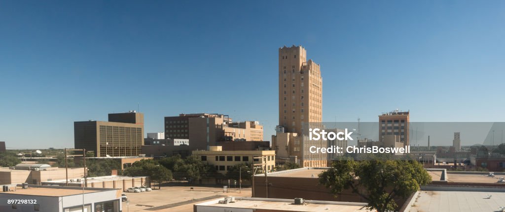 Fall Afternoon Blue Sky Lubbock Texas Downtown City Skyline Buildings and architecture downtown city skyline Lubbock, Texas Lubbock Stock Photo