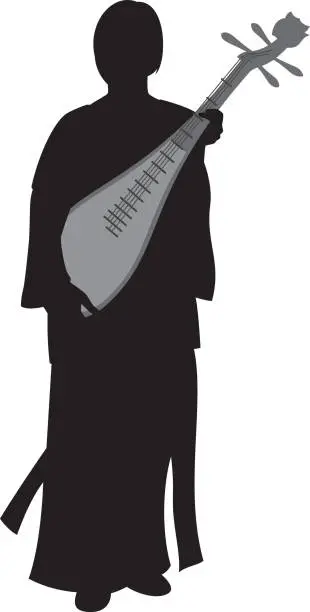 Vector illustration of Woman Holding Lute Silhouette