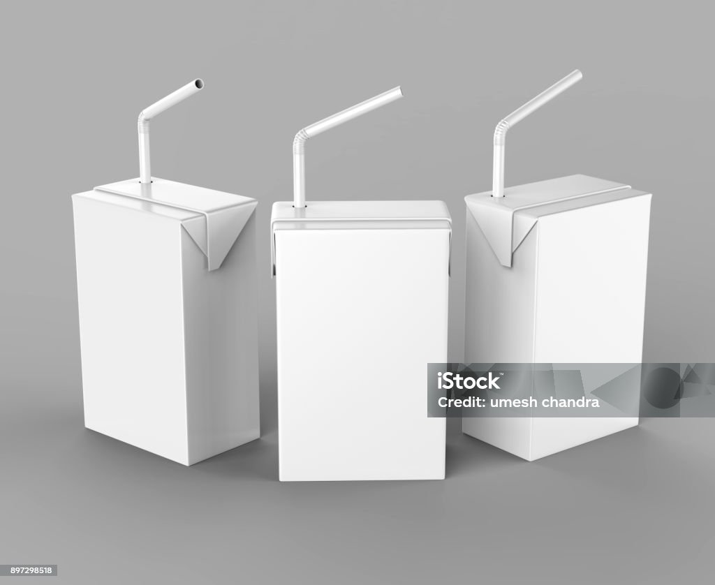 Blanc de rendu réaliste pour maquettes modèle design emballage vide de jus & lait blanc Tetra paquet Carton avec de la paille. Illustration 3D - Photo de Paille pour boire libre de droits
