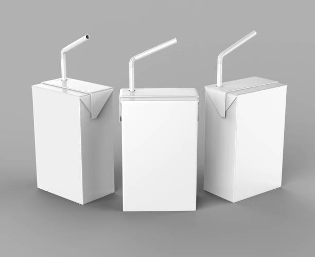 Blank White Tetra Packet Carton Juice & milk pack with straw White Realistic Rendering for mock up template design. 3D Illustration
