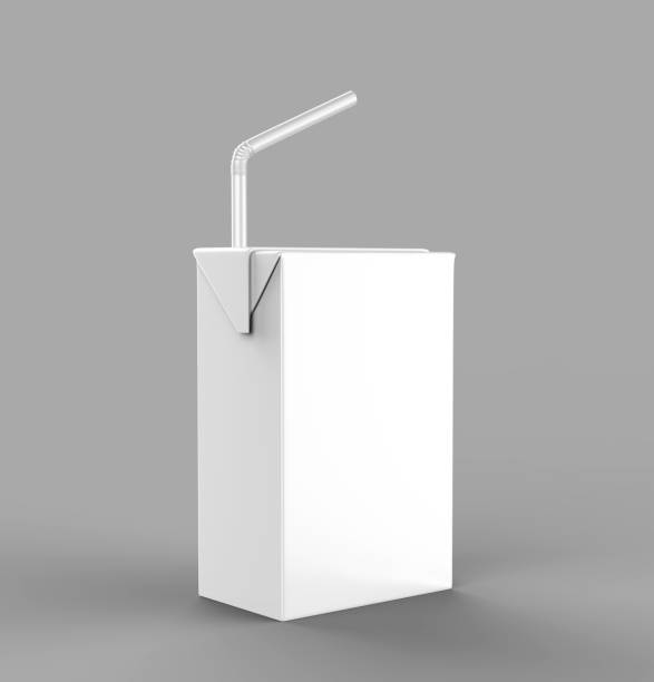 istock Blank White Tetra Packet Carton Juice & milk pack with straw White Realistic Rendering for mock up template design. 3D Illustration 897303170