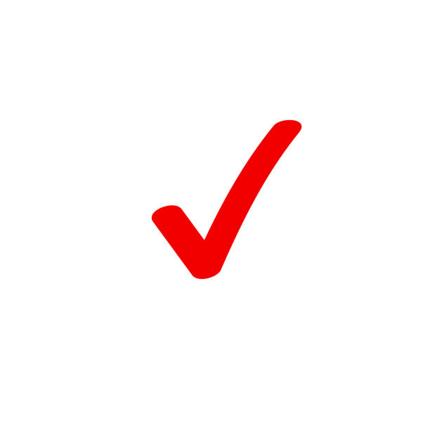 ilustraciones, imágenes clip art, dibujos animados e iconos de stock de señal icono vector símbolo, marca de marcador rojo aislado en icono blanco, comprobado o correcta elección muestra doodle o estilo manuscrita, marca de verificación o casilla pictograma - checklist checkbox ok sign ok