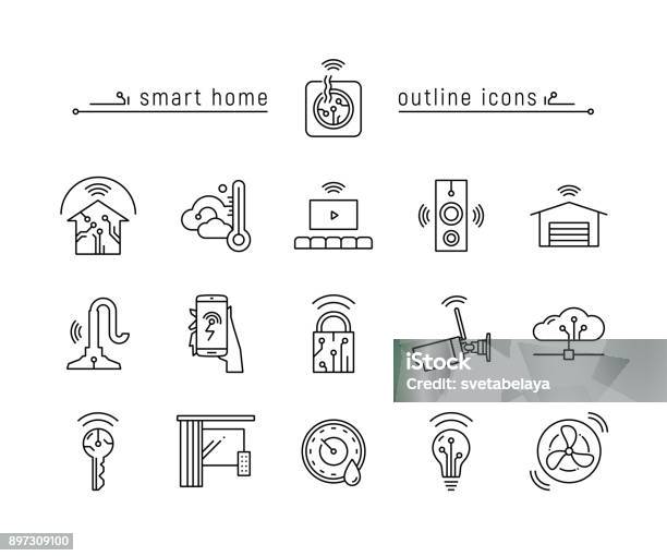 Smart Home Black Outline Icons Stock Illustration - Download Image Now - Home Automation, Icon Symbol, Internet of Things
