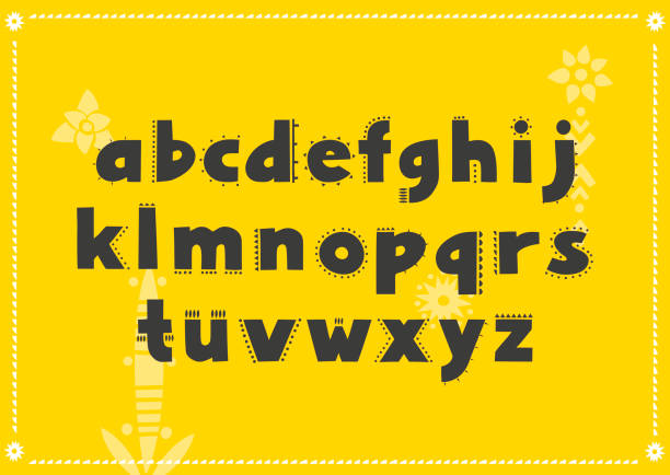 Vector alphabet decorated with thorns based on desert motifs. Vector alphabet decorated with thorns based on desert motifs.  Display lowercase font on a yellow background. cactus plant needle pattern stock illustrations