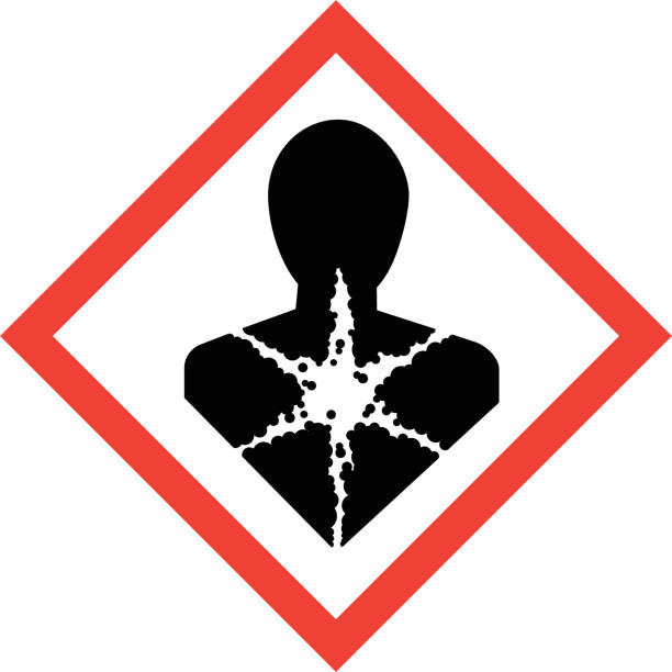 ilustraciones, imágenes clip art, dibujos animados e iconos de stock de señal de peligro con símbolo de sustancias cancerígenas - carcinogens