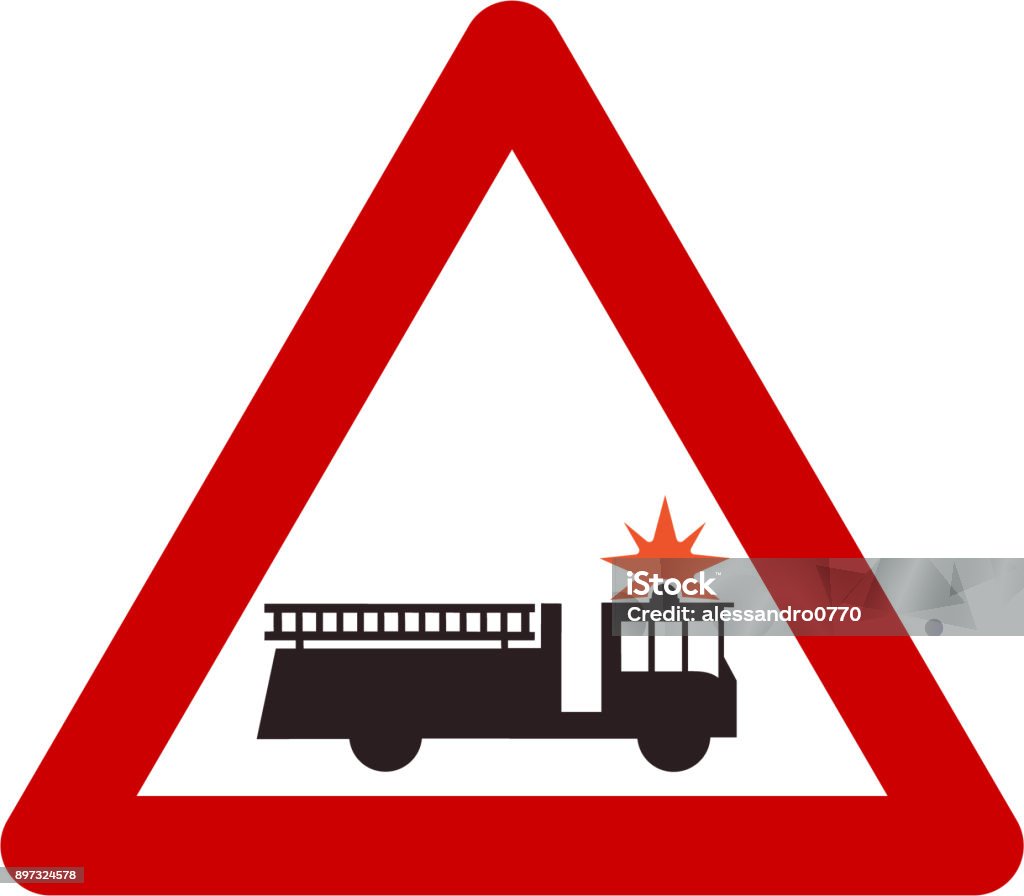 Warning sign with fire truck or station symbol Accidents and Disasters stock illustration