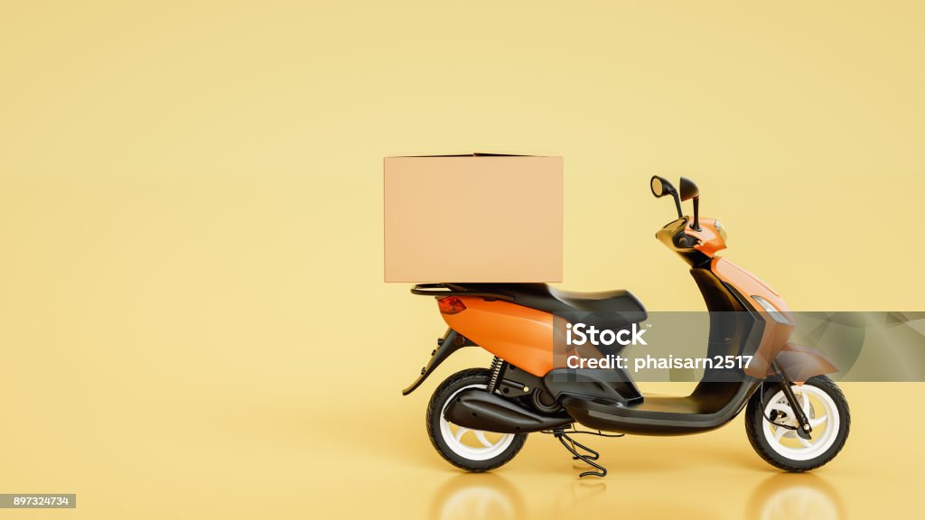 Item boxes are on motorcycles. Item boxes are on motorcycles. 3d rendering and illustration. Delivering Stock Photo