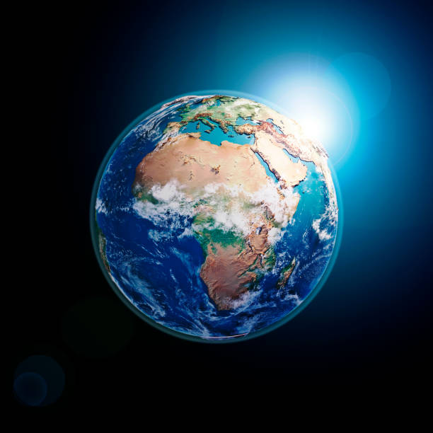 istock Africa 3D Render Planet Earth Clouds Dark Space 897335606