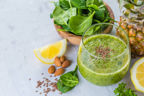 istock Green smoothie and ingredients 897336058