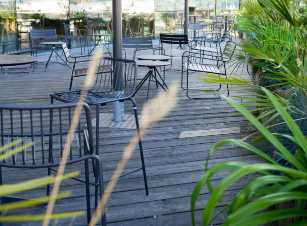 istock Tables setting outdoor at restaurant 897366886