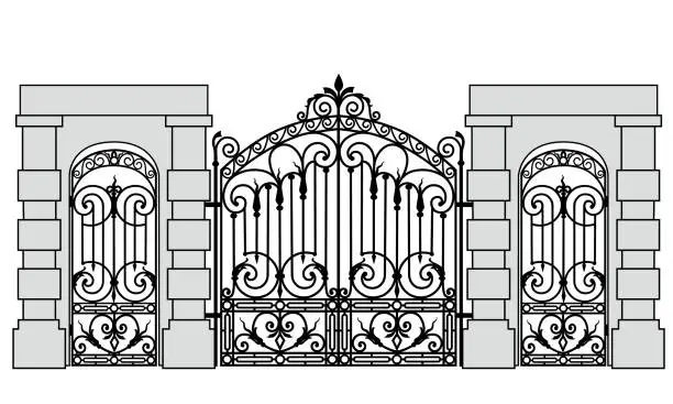 Vector illustration of gates and door