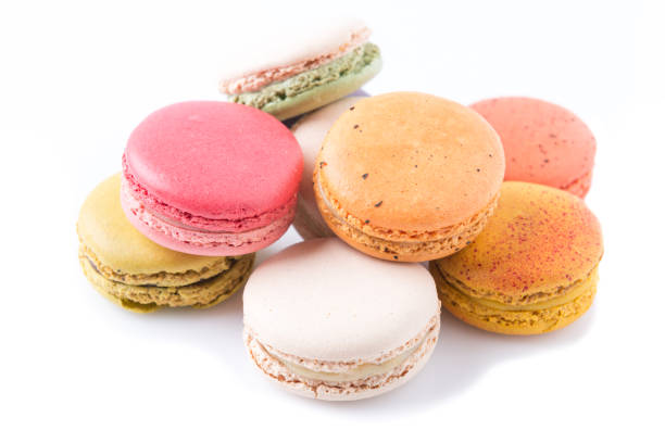 istock Colorful macaroons. Sweet macarons on white background. 897370040