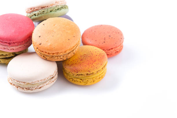 istock Colorful macaroons. Sweet macarons on white background. 897371572