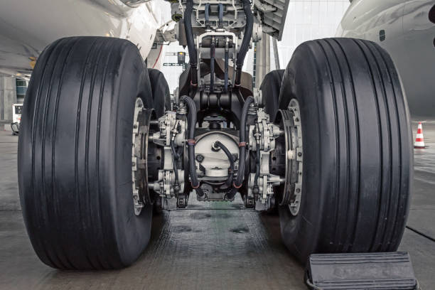 istock Wheels rubber tire rear landing gear racks. 897374700