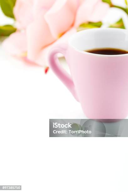 Valentines Day Background With Pink Cup Of Coffee Copy Space Stock Photo - Download Image Now