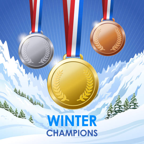 медали зимних чемпионов - pinnacle success winning concepts stock illustrations