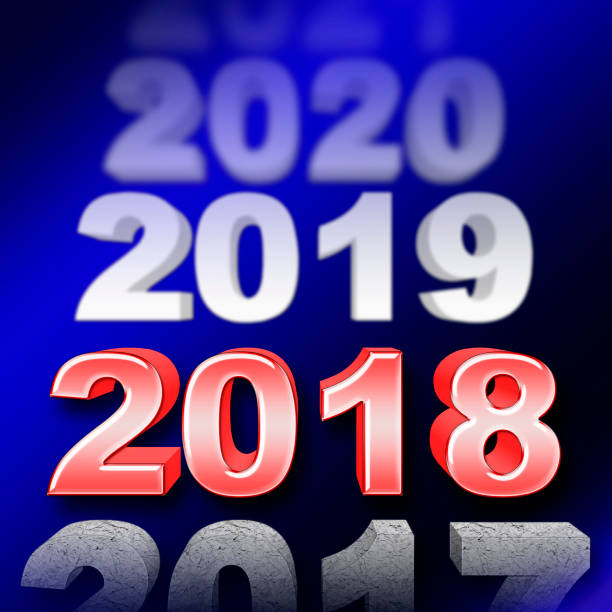 istock Stock Illustration - Bright Red 2018, Fading numbers, 3D Illustration, Blue Gradient Background. 897400588