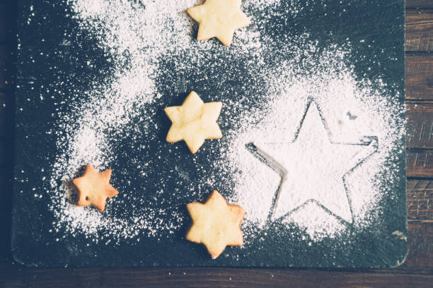 istock Traditional Christmas star shaped cookie dough in a pan 897413230