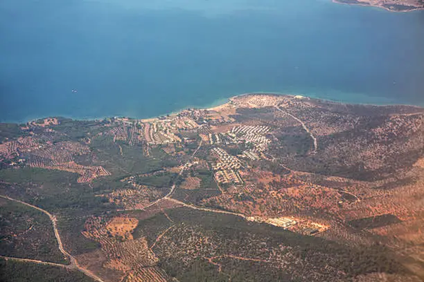 Traditional summer houses at coast of gokova bay aegean sea near bodrum turkey