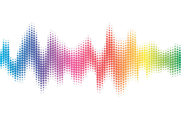 ilustrações de stock, clip art, desenhos animados e ícones de digital sound equalizer with colored rainbow dots on white background. vector illustration. - spectrum rainbow backgrounds disco