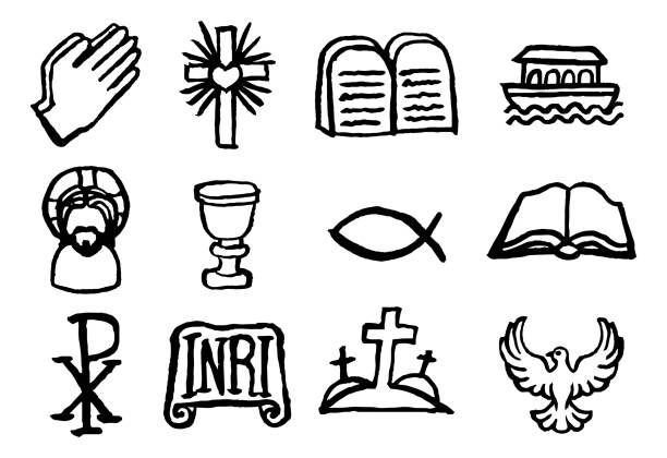 illustrazioni stock, clip art, cartoni animati e icone di tendenza di set di icone cristiane - cristianesimo illustrazioni