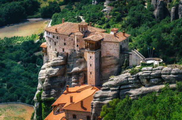 istock Meteora, Greece. Mountain scenery with Meteora rocks and Roussanou Monastery 897455046
