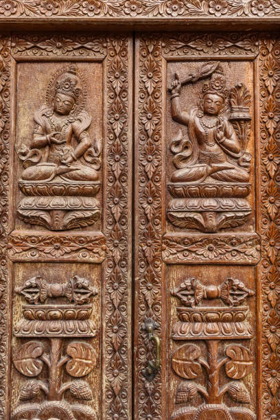 Close up photo of beautiful carved door