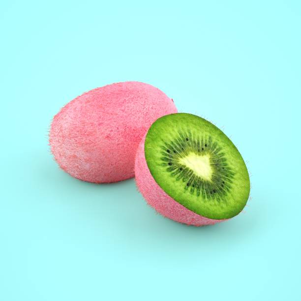 istock Creative layout made of pink kiwi on blue background 897461562