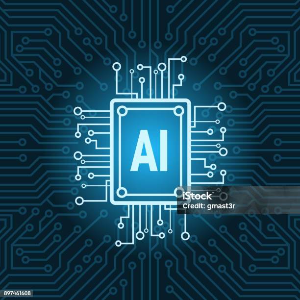 Artificial Intelligence Chip On Circuit Motherboard Background Modern Technology Concept Stock Illustration - Download Image Now