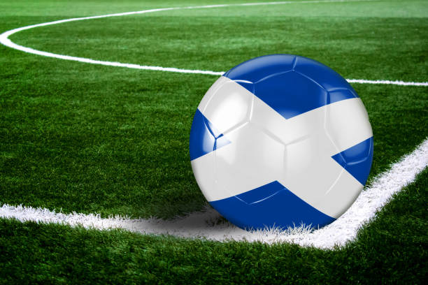 istock Scotland Soccer Ball on Field at Night 897461890