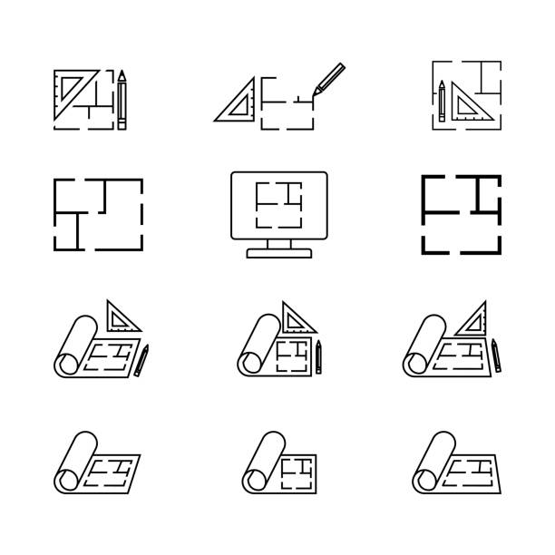 ikona podłogi, ikona planu izolowana na białym - blueprint stock illustrations