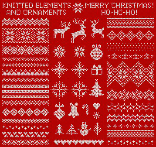gestrickte elemente und grenzen. vektor-set. - christmas pattern stock-grafiken, -clipart, -cartoons und -symbole
