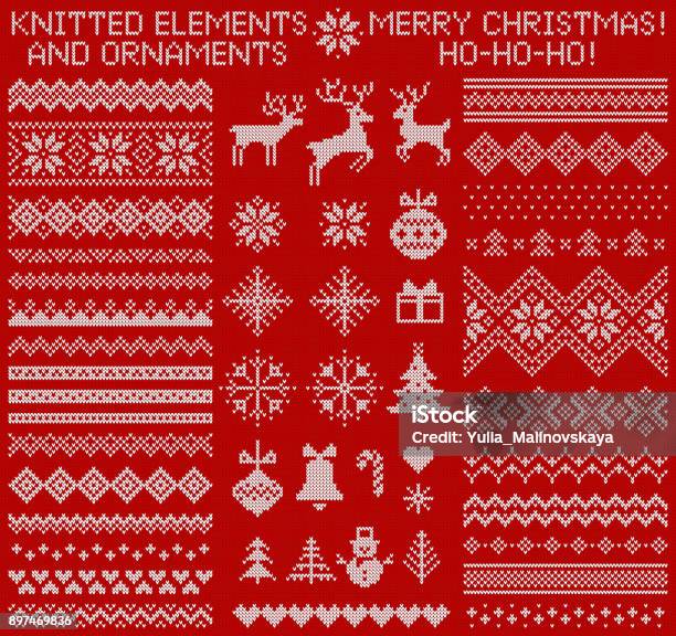 Knitted Elements And Borders Vector Set Stock Illustration - Download Image Now - Christmas, Pattern, Christmas Sweater