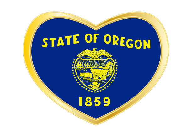 istock Flag of Oregon in heart shape, golden frame 897474618