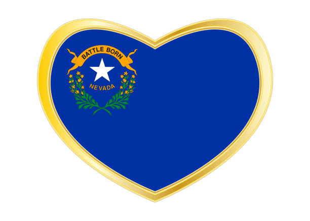istock Flag of Nevada in heart shape, golden frame 897475310