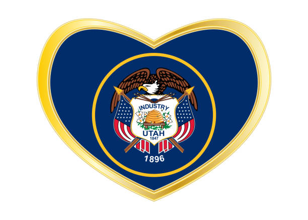 istock Flag of Utah in heart shape, golden frame 897475792