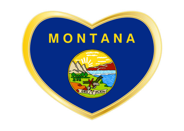 flag of montana in heart shape, golden frame - montana flag us state flag banner imagens e fotografias de stock