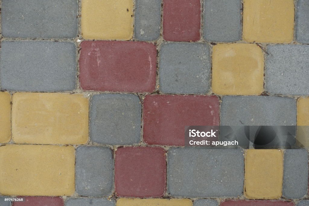 Multicolored rectangular concrete pavement blocks from above Blank Stock Photo