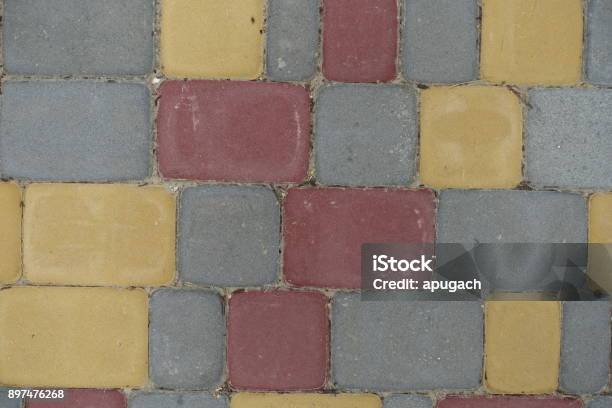 Multicolored Rectangular Concrete Pavement Blocks From Above Stock Photo - Download Image Now