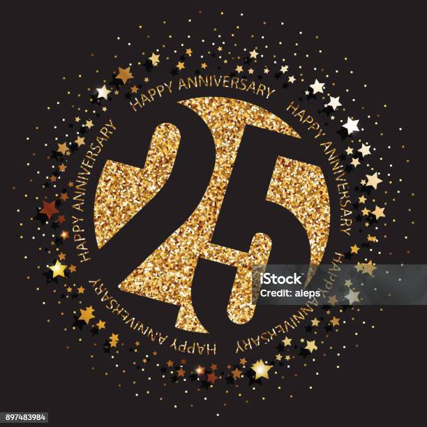 25 Years Anniversary Banner 25th Anniversary Gold On Dark Background Stock Illustration - Download Image Now