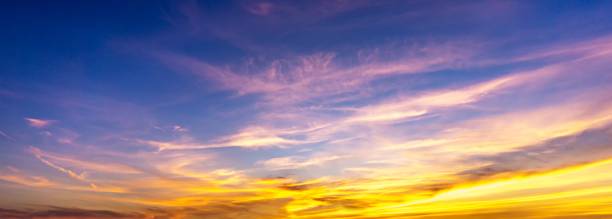 istock Panorama sky and colorful cloud with sunlight at twilight time 897492502