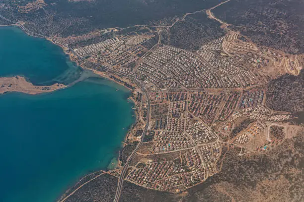 summer houses at coast of gulluk bay aegean sea near bodrum turkey